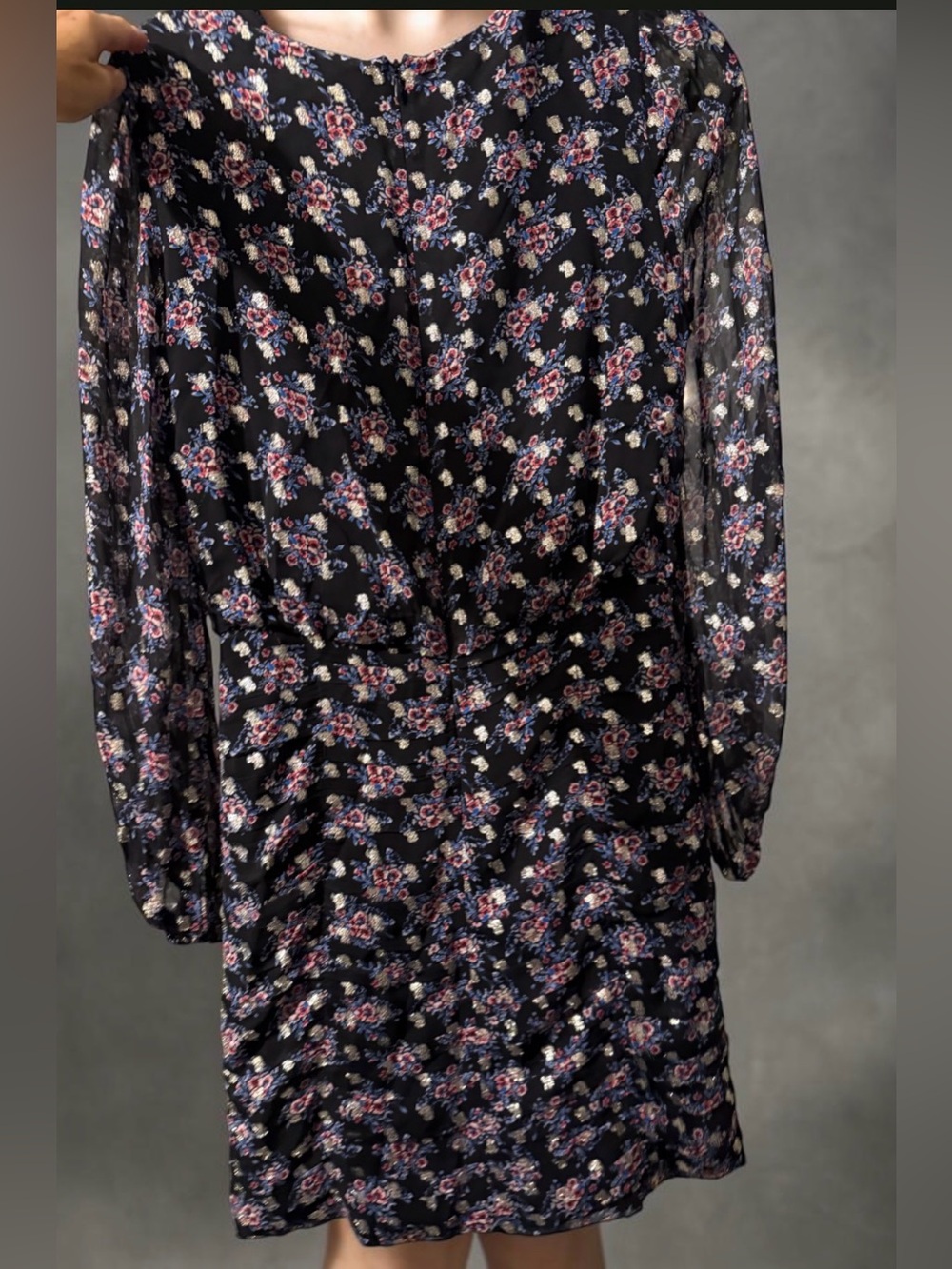 Shoshanna Navy Floral Long-Sleeve V-Neck Dress - Picture 2 of 8